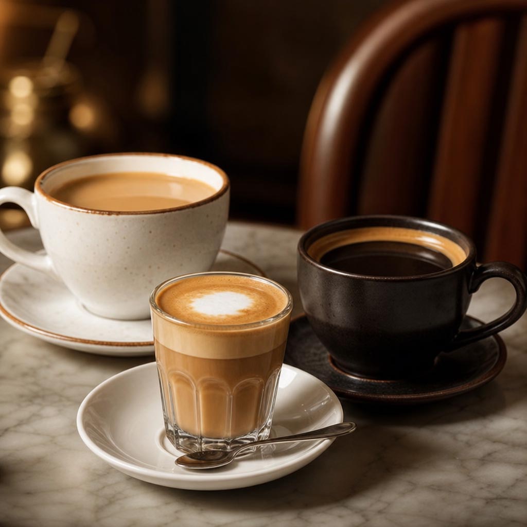 Café con leche, manchado, americano