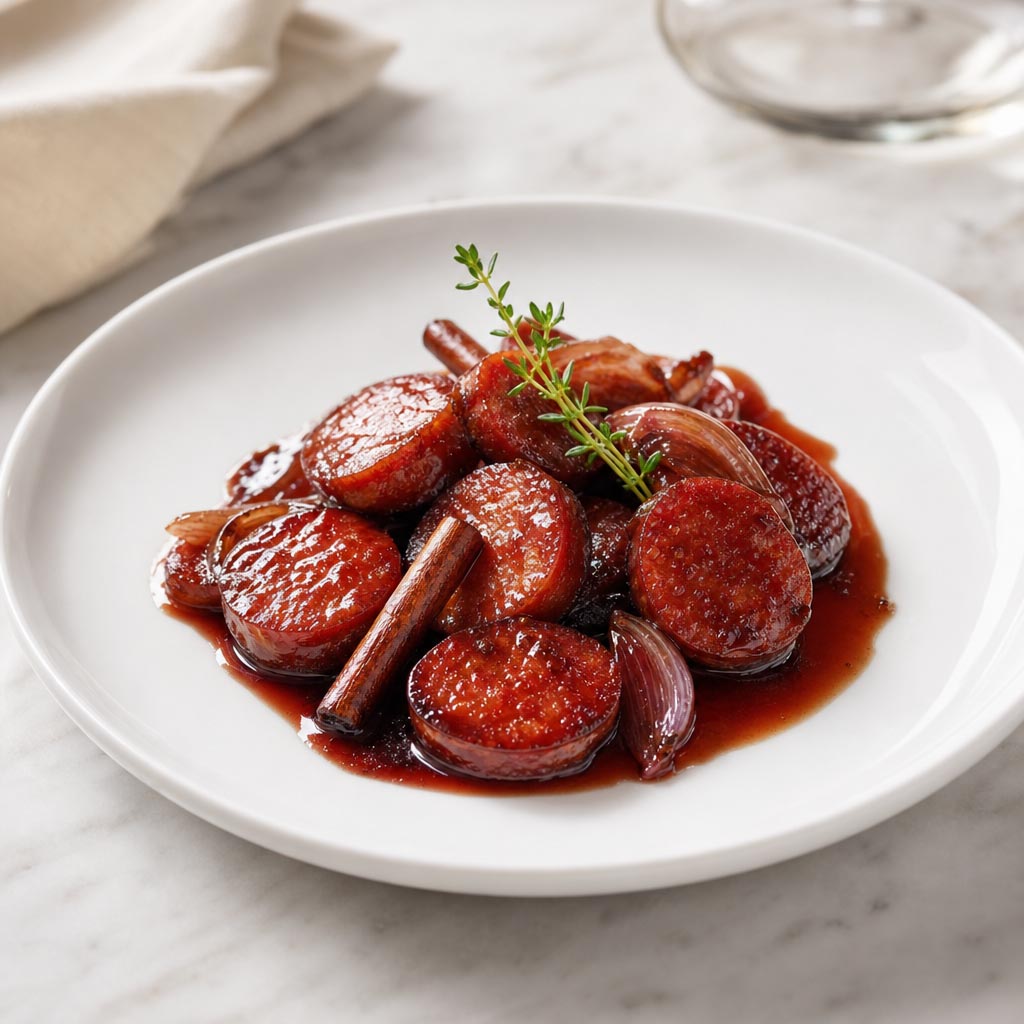 Chorizo caramelizado al vino y canela